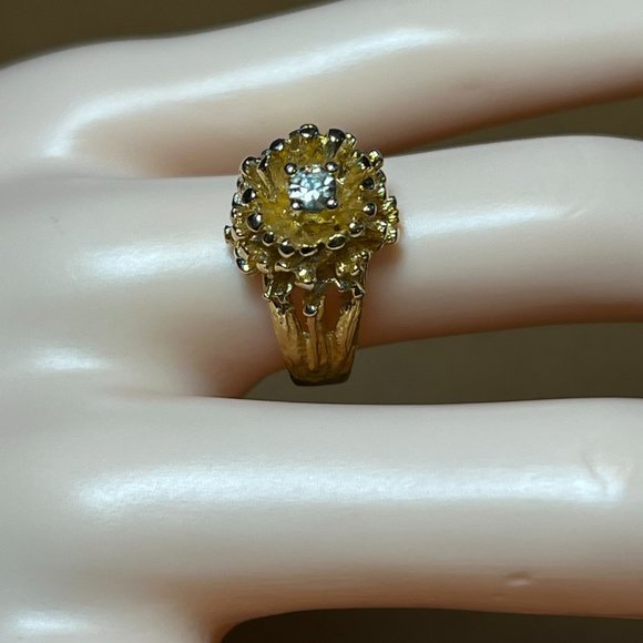 Vintage 18k HGE Esco pineapple ring with clear stone  Size 7 - Picture 6 of 7